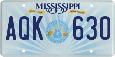 MS license plate AQK630