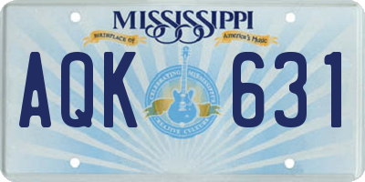 MS license plate AQK631