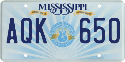 MS license plate AQK650