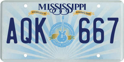 MS license plate AQK667