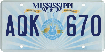 MS license plate AQK670