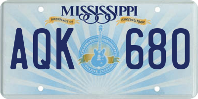 MS license plate AQK680