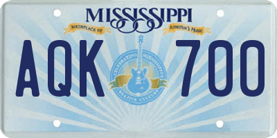 MS license plate AQK700
