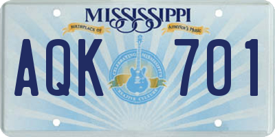 MS license plate AQK701