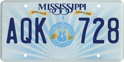 MS license plate AQK728