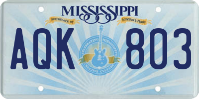 MS license plate AQK803