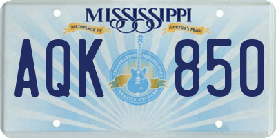 MS license plate AQK850