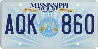 MS license plate AQK860