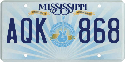 MS license plate AQK868