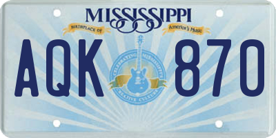 MS license plate AQK870