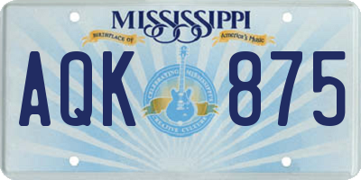 MS license plate AQK875