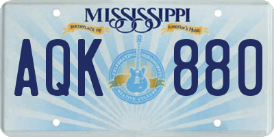 MS license plate AQK880