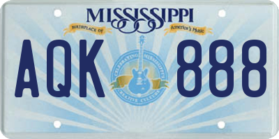 MS license plate AQK888