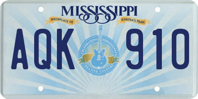 MS license plate AQK910
