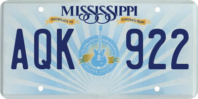 MS license plate AQK922