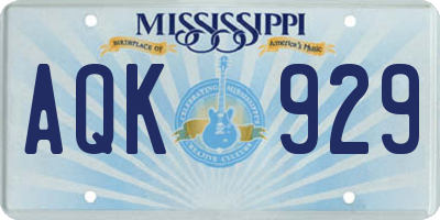 MS license plate AQK929