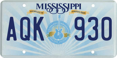 MS license plate AQK930