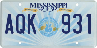 MS license plate AQK931