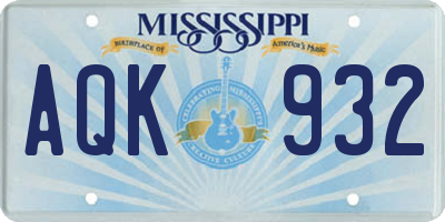 MS license plate AQK932