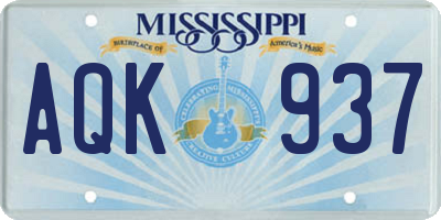 MS license plate AQK937