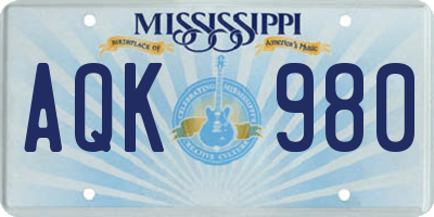 MS license plate AQK980