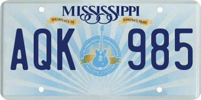MS license plate AQK985