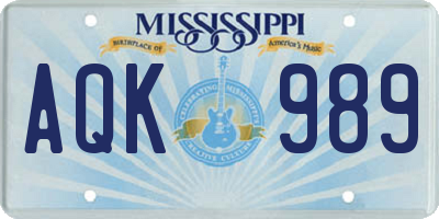 MS license plate AQK989