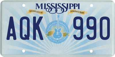 MS license plate AQK990