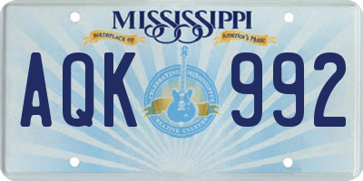 MS license plate AQK992