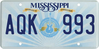 MS license plate AQK993