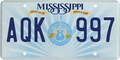 MS license plate AQK997