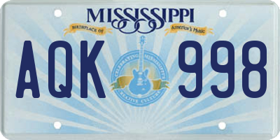 MS license plate AQK998