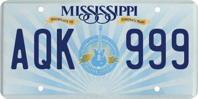 MS license plate AQK999