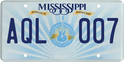 MS license plate AQL007