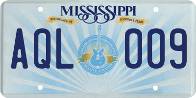 MS license plate AQL009