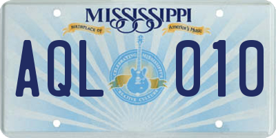 MS license plate AQL010
