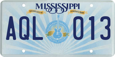 MS license plate AQL013