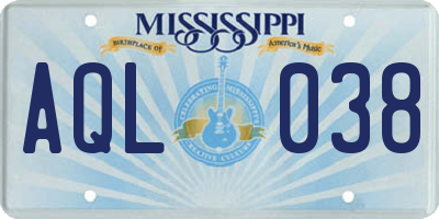 MS license plate AQL038