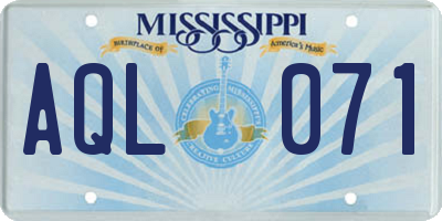 MS license plate AQL071