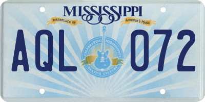 MS license plate AQL072
