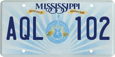 MS license plate AQL102
