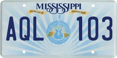 MS license plate AQL103