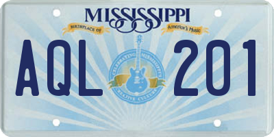 MS license plate AQL201