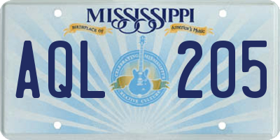 MS license plate AQL205