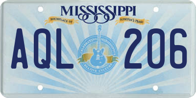 MS license plate AQL206