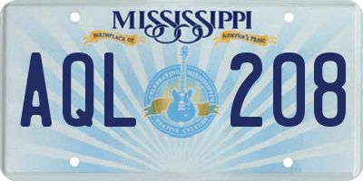 MS license plate AQL208