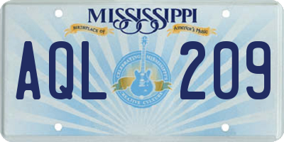 MS license plate AQL209