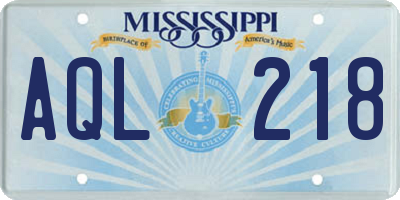 MS license plate AQL218