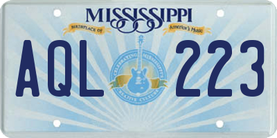 MS license plate AQL223