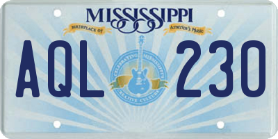MS license plate AQL230